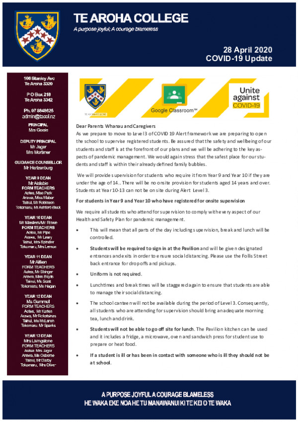 COVID-19 Update 28 April, Alert Level 3 COVID-19 Update 28 April, Alert Level 3