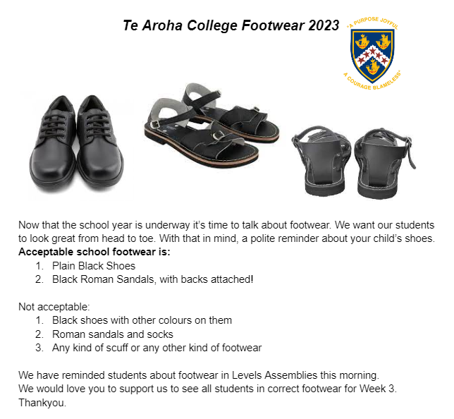 Footwear at Te Aroha College • News  •  Te Aroha College