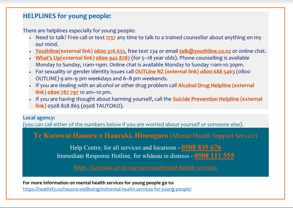 Helplines for Young People • News  •  Te Aroha College